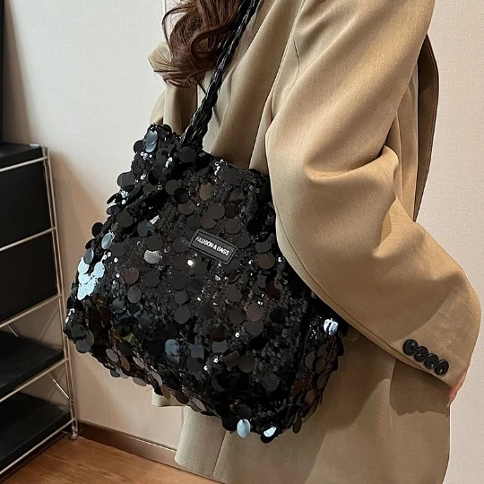 Sequin Crystal Shining Girl Korean Messenger OL Cosmetic Big Totes Woman Shoulder Bag Casual Girl Women Bag Lady Handbag Purses