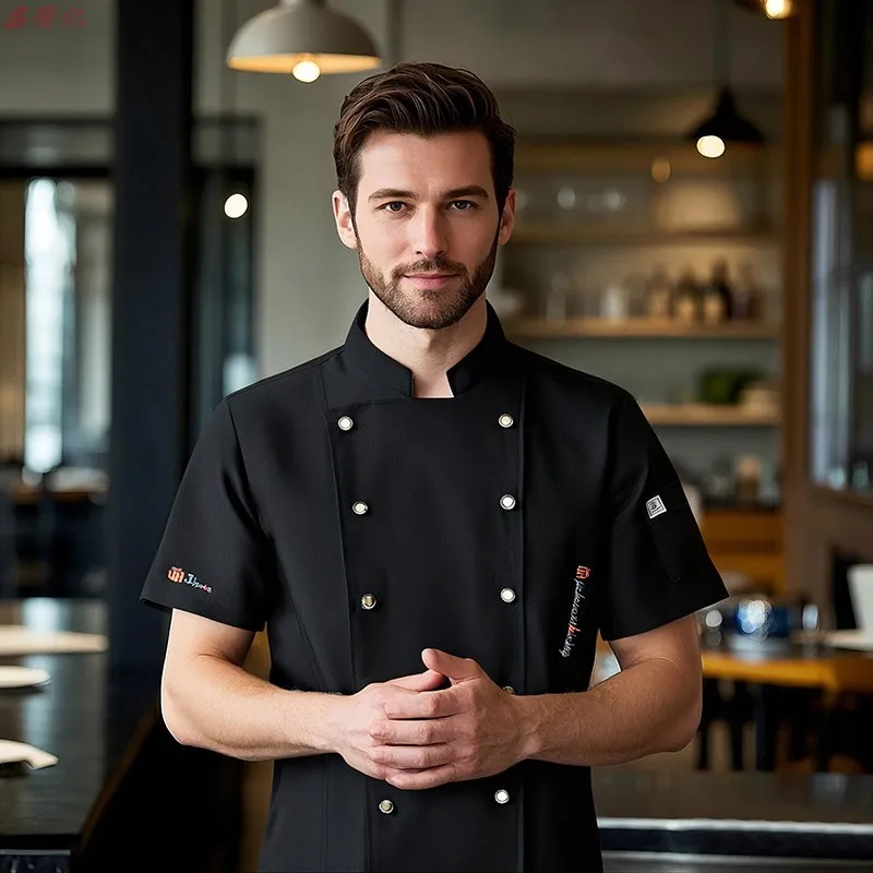 

Униформа шеф-повара, отель, ресторан, кухня, спецодежда, Baker Steakhouse, униформа с короткими рукавами, летняя тонкая двубортная одежда