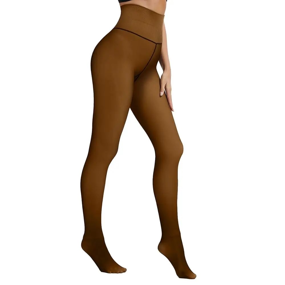 Fleece Lined Tights Women Winter Thermal Leggings Pantyhose Fake Translucent Hight Waist Thick Warm Sheer Stockings