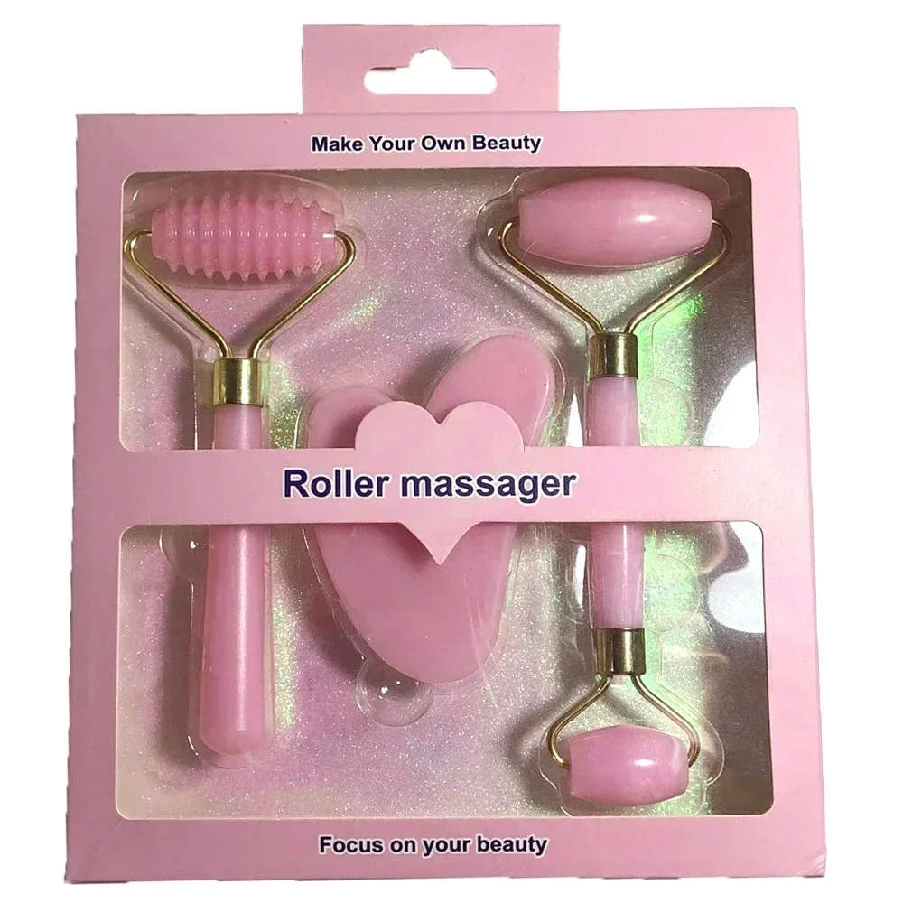 Hars Roller Massager voor Gezicht Lichaam Gua Sha Niet Jade Steen Gezichtsmassager Schoonheid Gezondheid Huidverzorging Tool 3-delige set