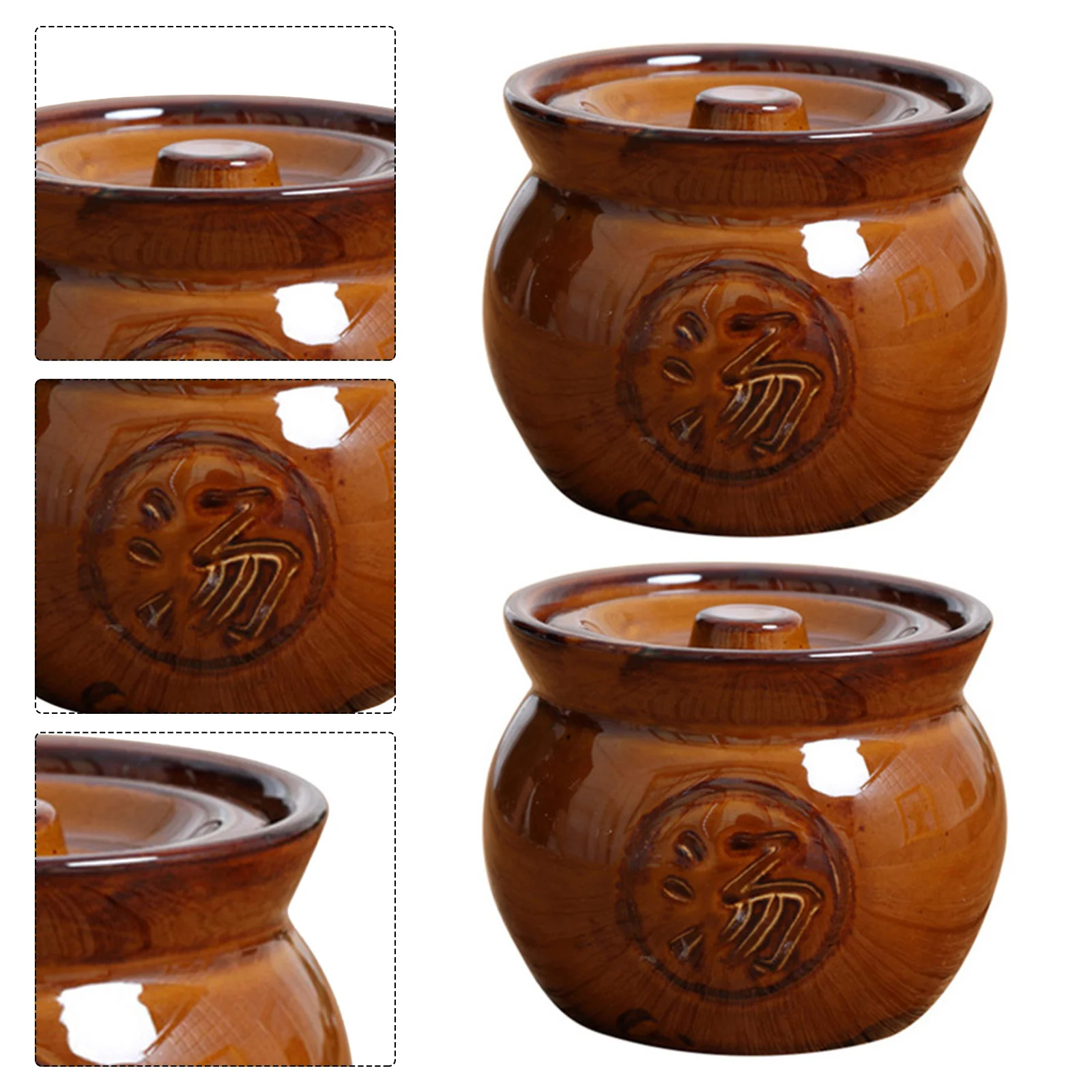 

2Pcs Ceramic Stew Pot Pattern Home Soup Cooking Pot Lidded Stockpot Kitchen Supplies Acid Alkali Resistant