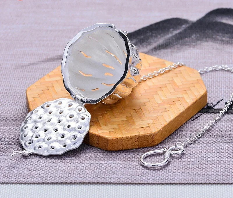 Silver Tea Bag 999 Sterling Silver Tea Filter Love Rose Tea Hollow Pure Silver Filter Net