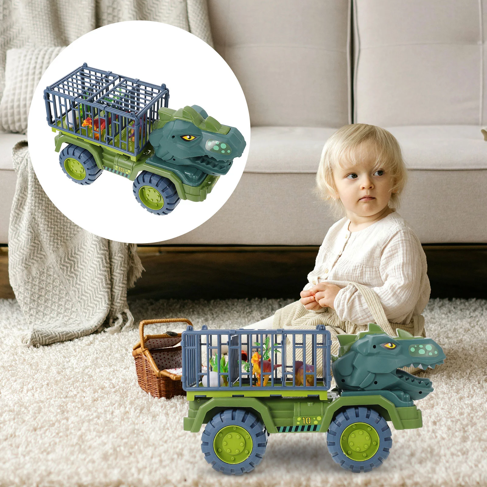 Gru per auto Dinosauro Tirare indietro Giocattoli per bambini Bambini che corrono 38X21 cm Camion in plastica per cartoni animati con inerzia