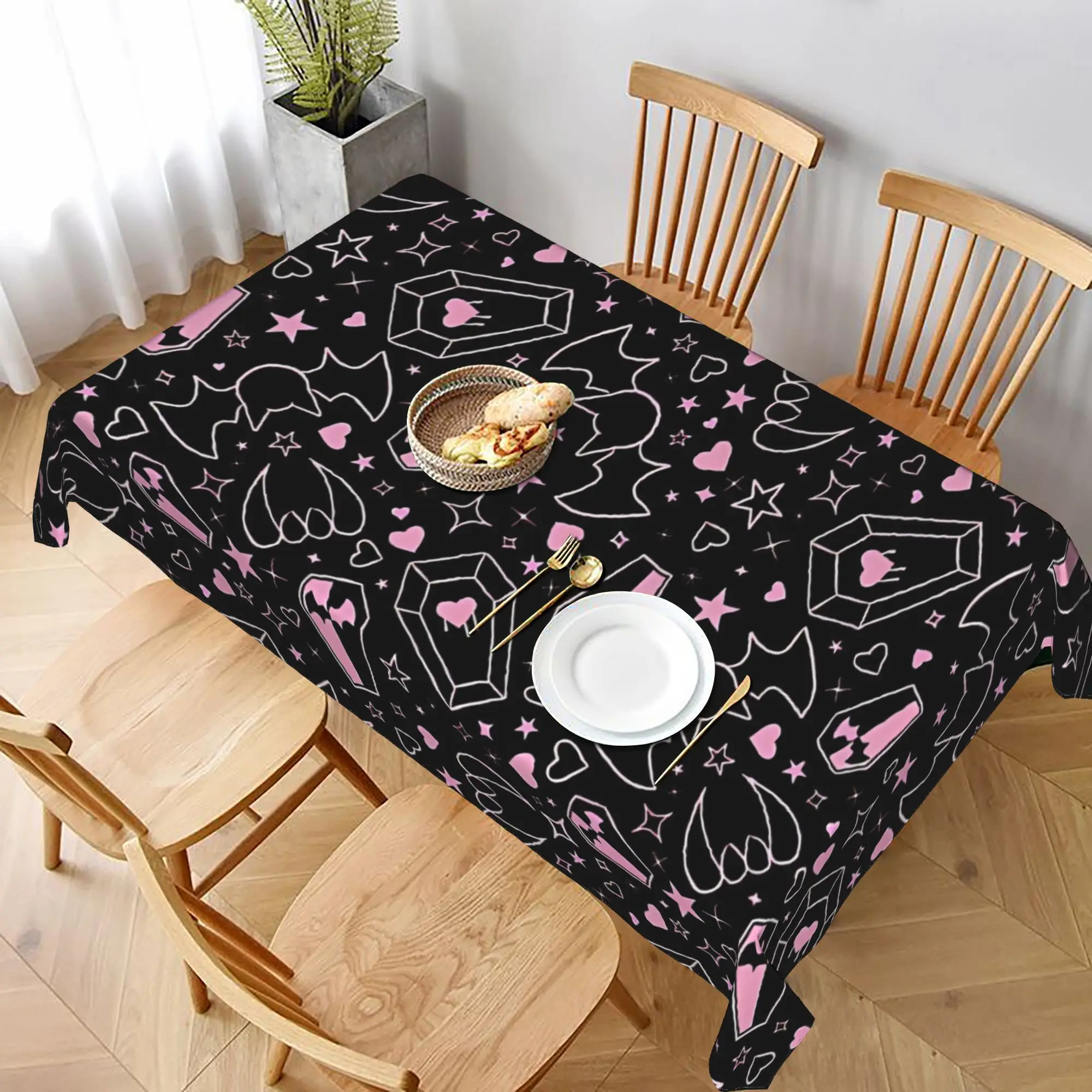 VIKAMA Pink Vintage Gothic Vampire Tablecloth Rectangular Polyester Tablecloth Home Kitchen Restaurant Party Holiday Tablecloths
