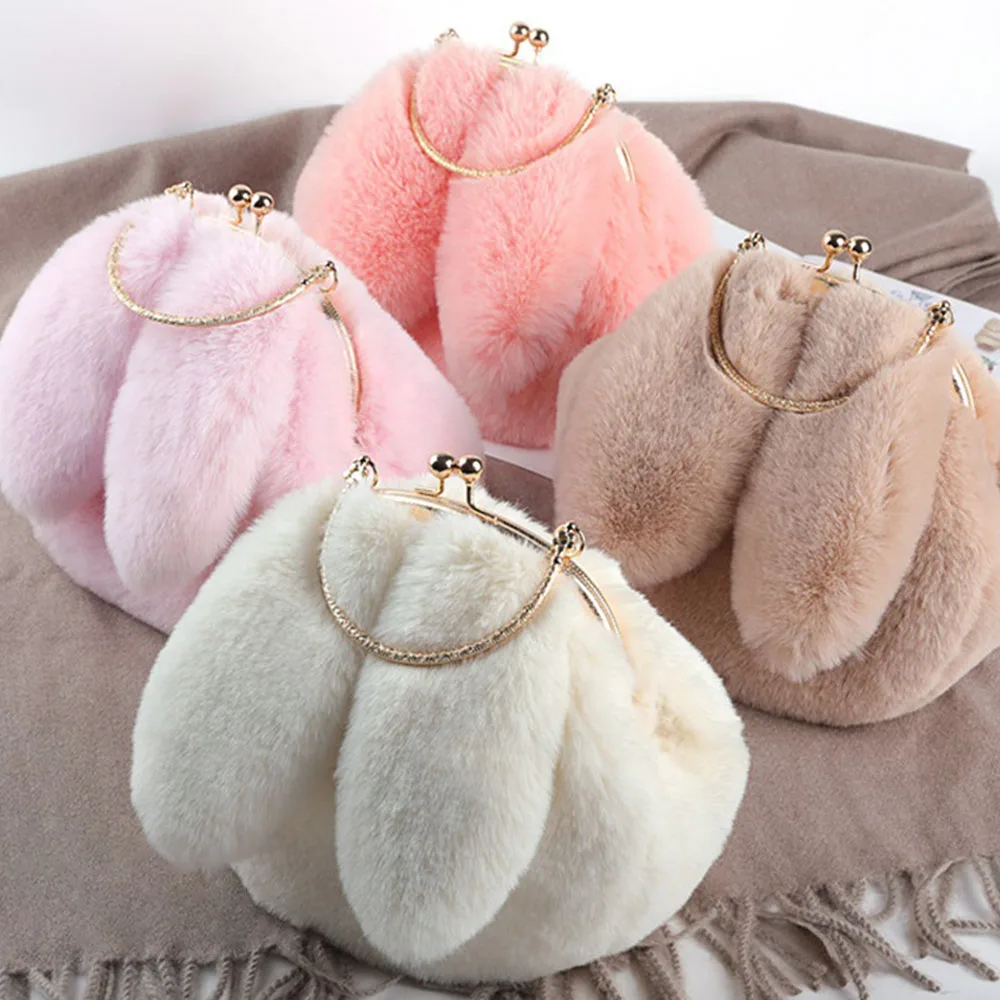 

Women Handbags Warm Cute Plush Ladies Rabbit Shaped Shoulder Female Clutch Purse Messenger Bag