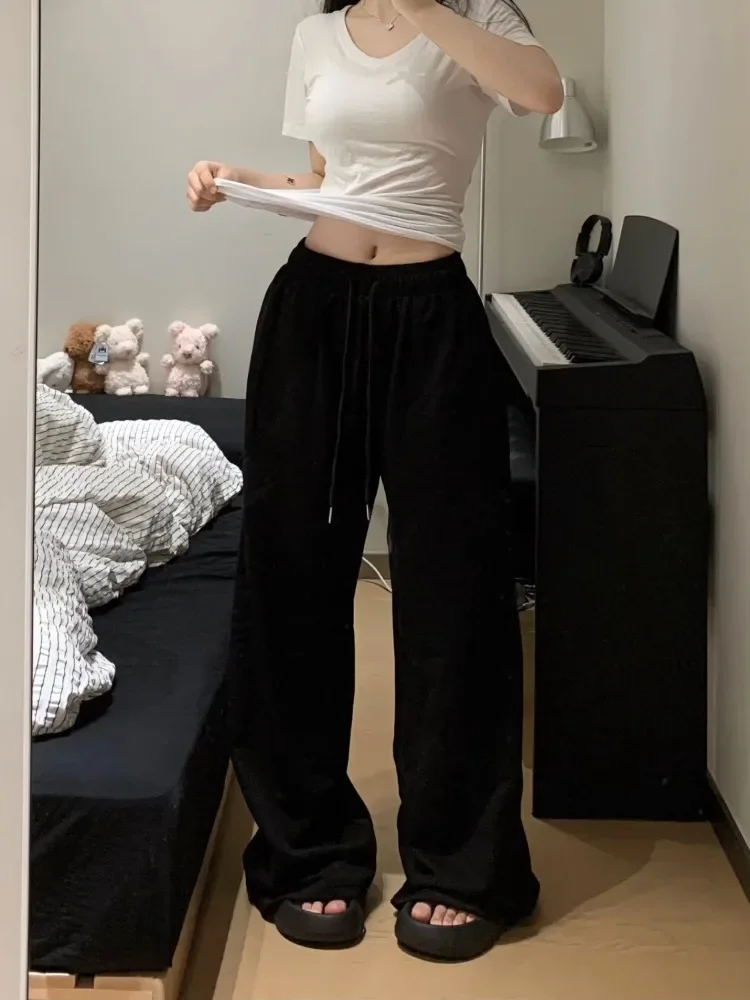 Pantaloni Donna Sportivi Dritti Moda Minimalista Primavera Autunno Semplice Solido Femme Harajuku Chic Pantaloni Casual All-match Figura Intera