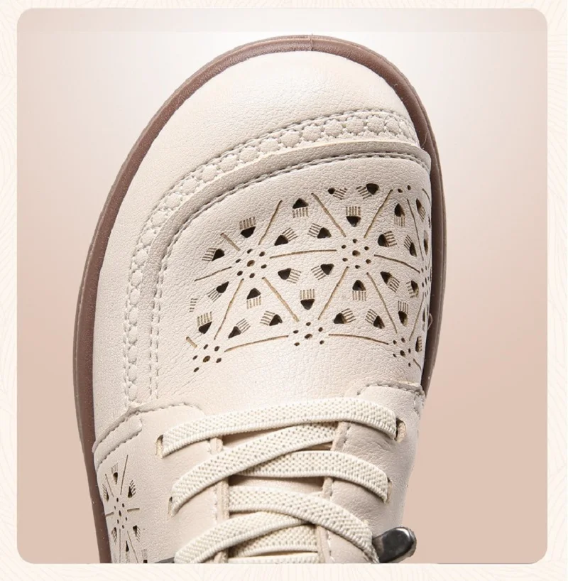 Neue hohle, atmungsaktive Schnürschuhe mit Schnürung für Damen, Oxfords aus Kunstleder, Slip-On-Flats für den täglichen Gebrauch, Mokassins – Detail 6