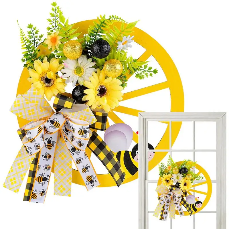 Sunflower Wreath Festival Sun Flower Door Decoration Semicircle Wreath Ornament Hanging Pendant Summer Floral Door Wreath