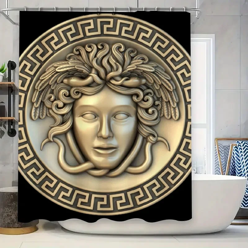 

Gold Medusa Shower Curtain Decorative Bathroom Plush Bath Mat for Home Decoration Waterproof Oilcloth Print 3D Wall Stickers A