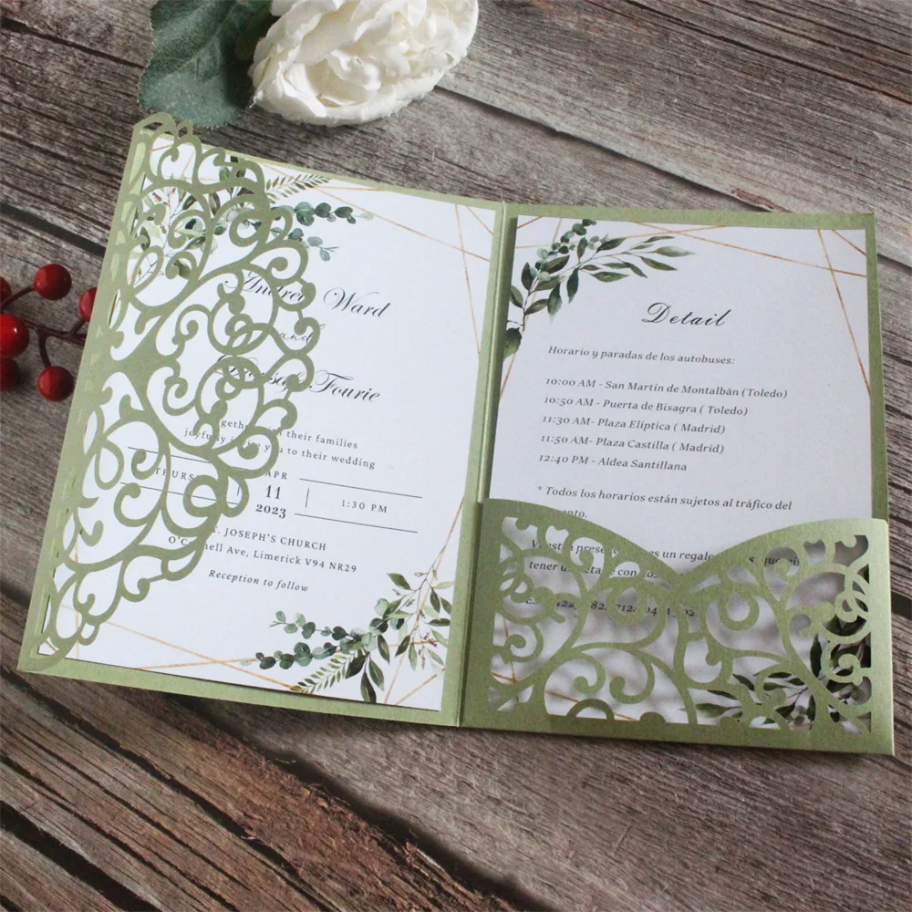 Olive Green Customized Invitations Fit for 5