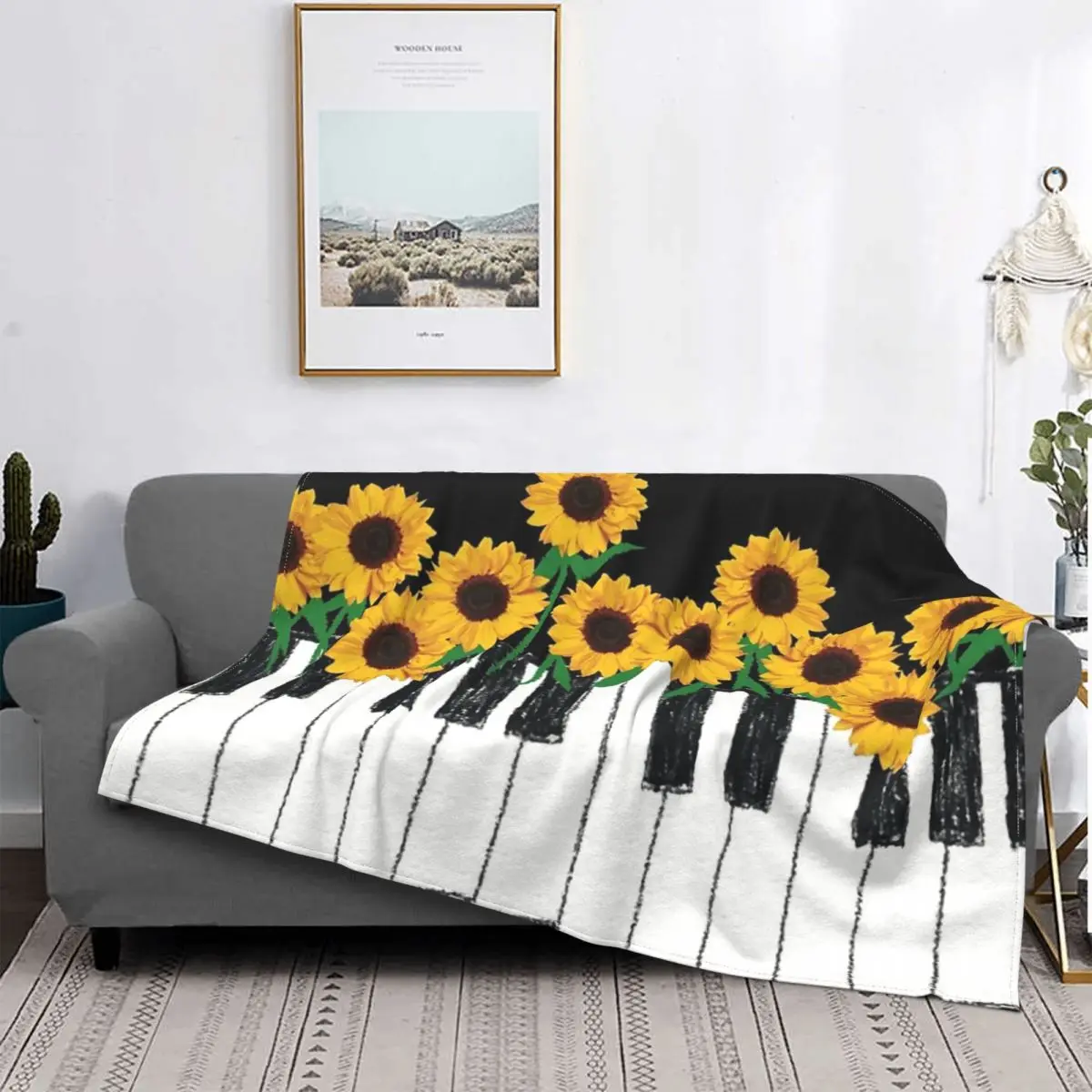 Piano SunFlowers Blanket Keyboard Fleece All Season Cute Ultra-Soft Throw Blankets For home Rug Piece