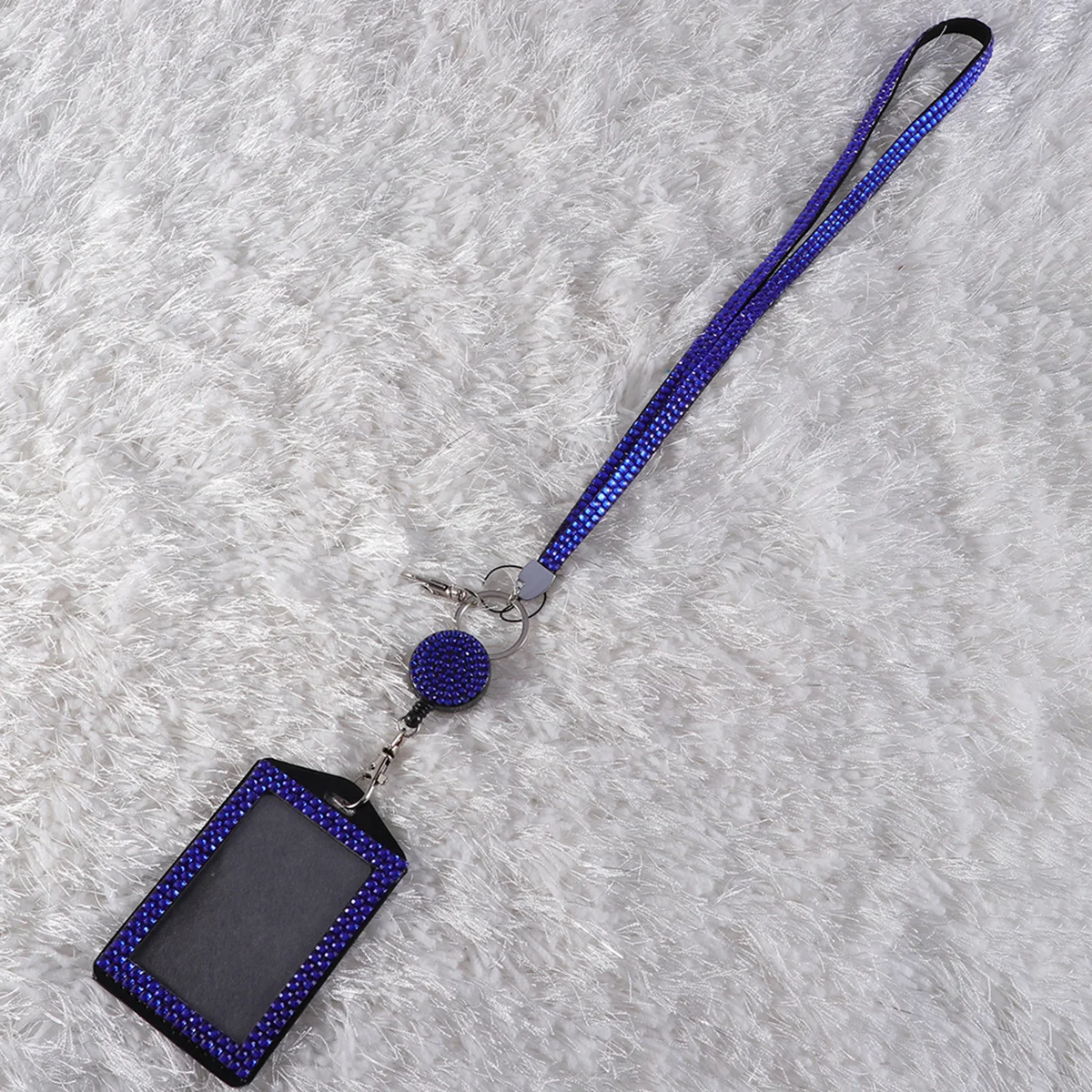 

Phone Lanyard Blue Rhinestone Badge Holder For Business Id Card Credit Case Bling Necklace Accessory