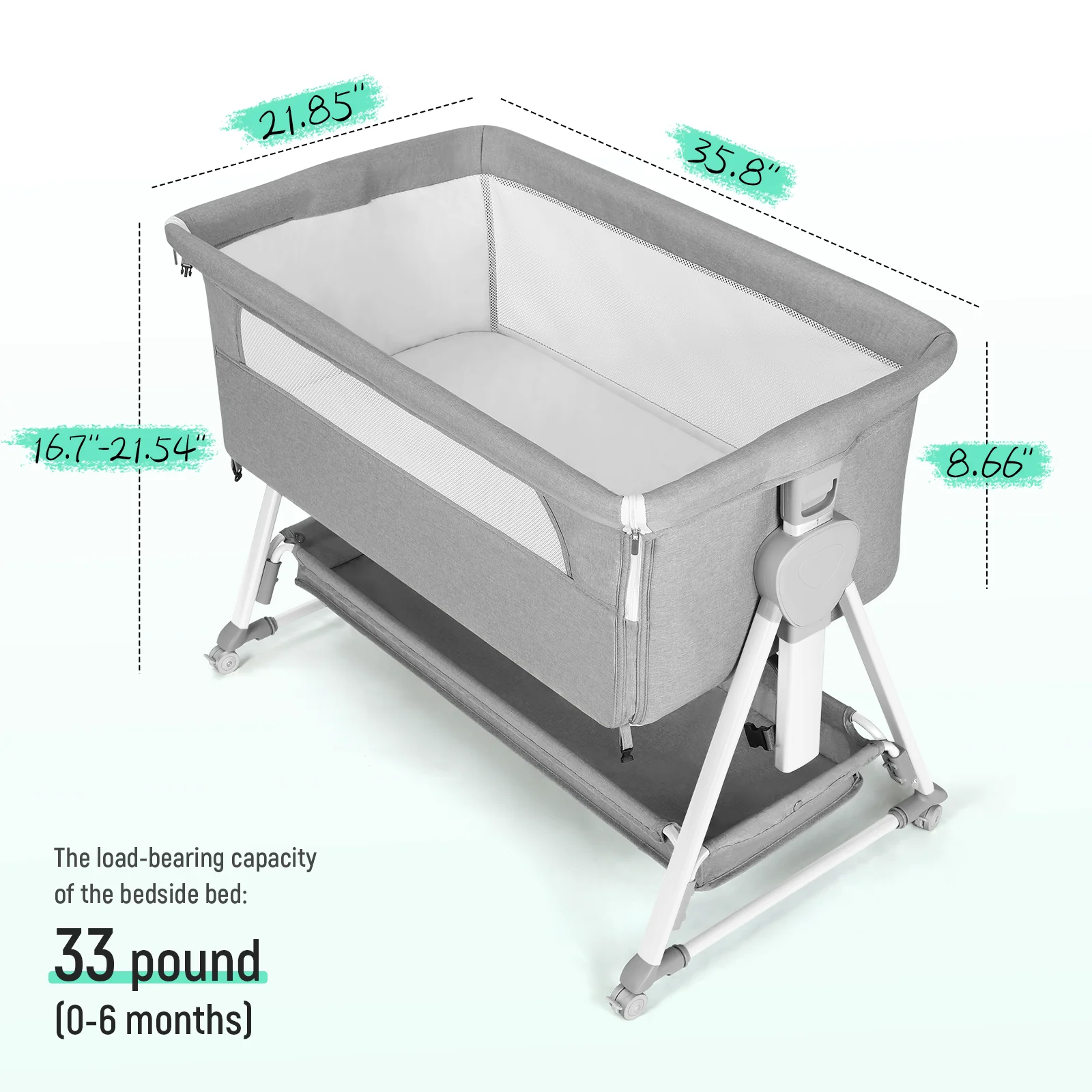 Baby Bassinet, Beside Sleeper for Baby Easy Folding Bedside Bassinet with Storage Basket and Wheels to Reduce Mom's Fatigue