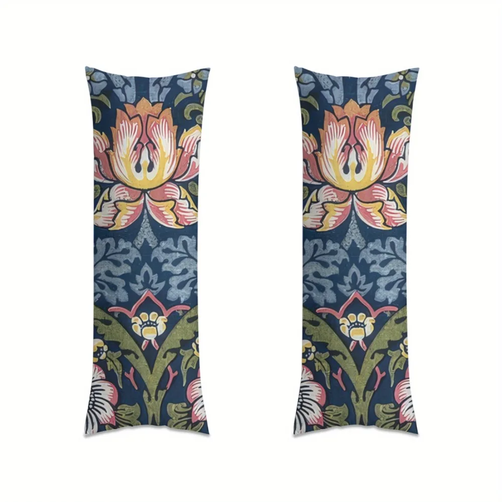 One-Piece William Morris Cooling Long Pillowcase - 20x54 Inches / 50x137cm - Vibrant Pattern Design, Printed on Polyester Fabric