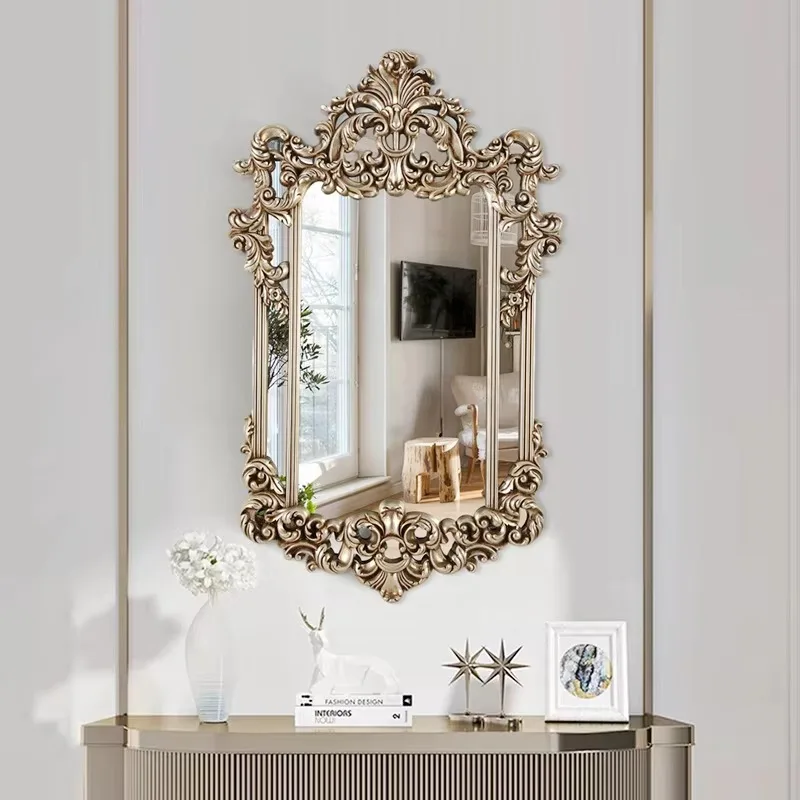 Royal  European Gold Carved Home Hotel Luxury Vanity Bathroom Bedroom Decor Wall Cosmetics Salon Mirror