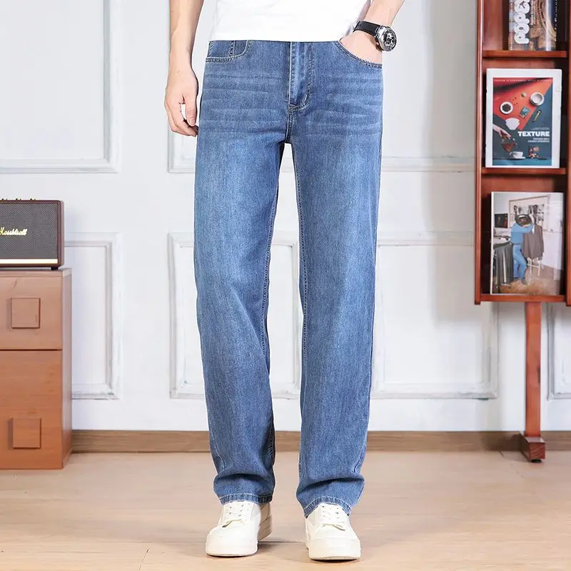 Лидер продаж, осенние и зимние трендовые модные свободные легкие и удобные деловые эластичные джинсовые прямые джинсы, мужская одежда