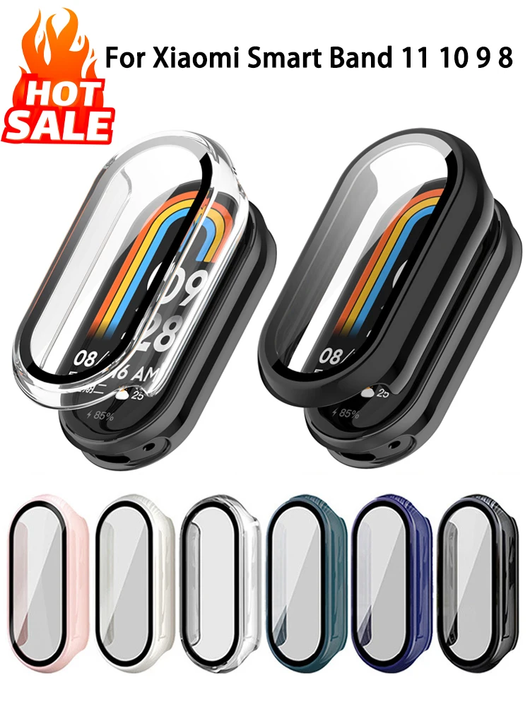 Tempered Glass+PC Case For Xiaomi Mi Band 11 10 9 8 Shockproof Hard Screen Protector Xiaomi Smart Band 11 10 9 Cover Accessories