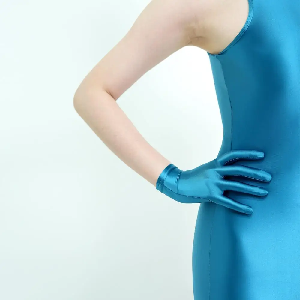 Guantes elásticos brillantes sin dedos para mujer, guantes cortos sexis brillantes para Cosplay, vestido de juego de rol, exhibición de joyería