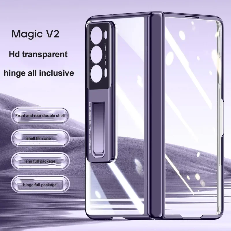 Luxury Electroplating Transparent Folding Hinge Case for Honor Magic V2 VS2 Film Integrated Full Protective Shockproof Cover