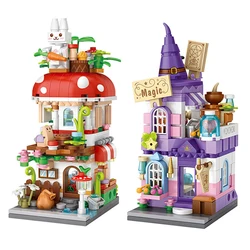 City Street View Mini Building Block Cartoon Mushroom House Magic House 3D Castle Model Assembled Toy Home Decoration Gift