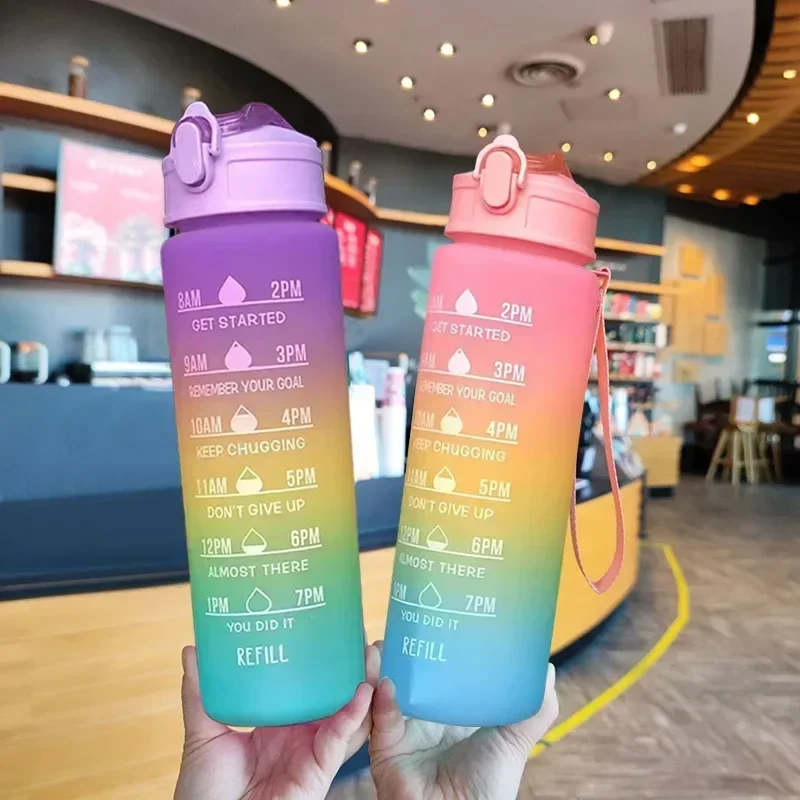 900ML Large Capacity Sports Water Bottle Travel Water Bottle with Time Stamp BPA Free Leak Proof Colorful Drinking Bottle