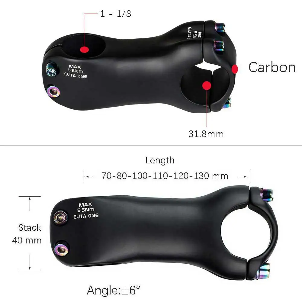 Bicycle Carbon Stem 31.8mm MTB/ Road Bike Stems 6/17 Degree Positive/Negative Suitable for carbon fiber handlebars