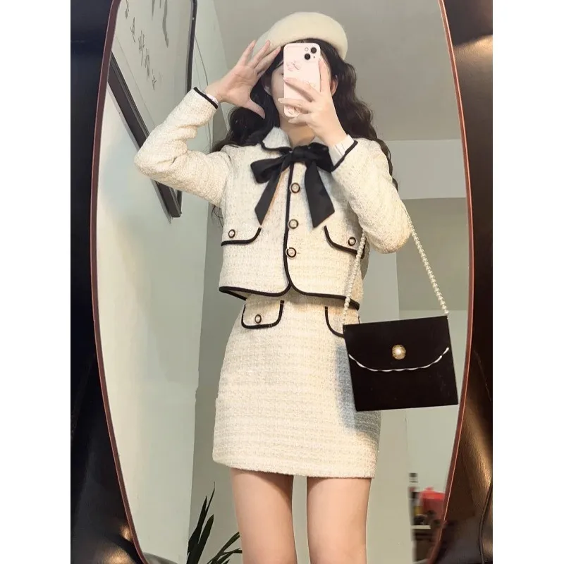 Autumn New Outfits Fashion 2 Piece Sets Women Cropped Jackets High Waist Button Mini Skirt Suit Korean Elegant Set Y2k Clothes