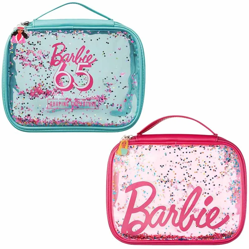 

MINISO Barbie Cartoon Cute Travel Portable Cosmetic Storage Bag Large Capacity Transparent PVC Handbag Girl Birthday Gift