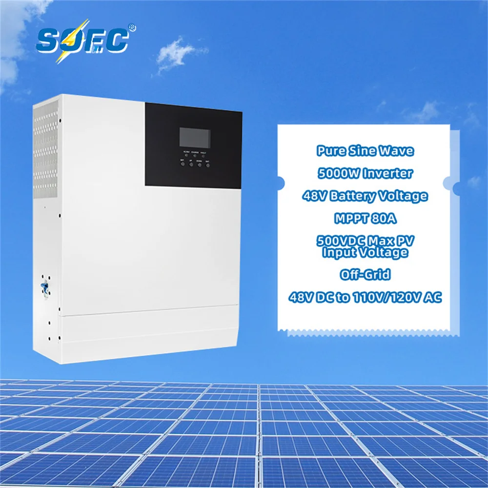 SOEC 5KVA Solar Hybrid Inverter Pure Sine Wave 110-120VAC Output Built-in 80A MPPT PV 500VDC 50Hz/ 60Hz Off Grid Power Inverter