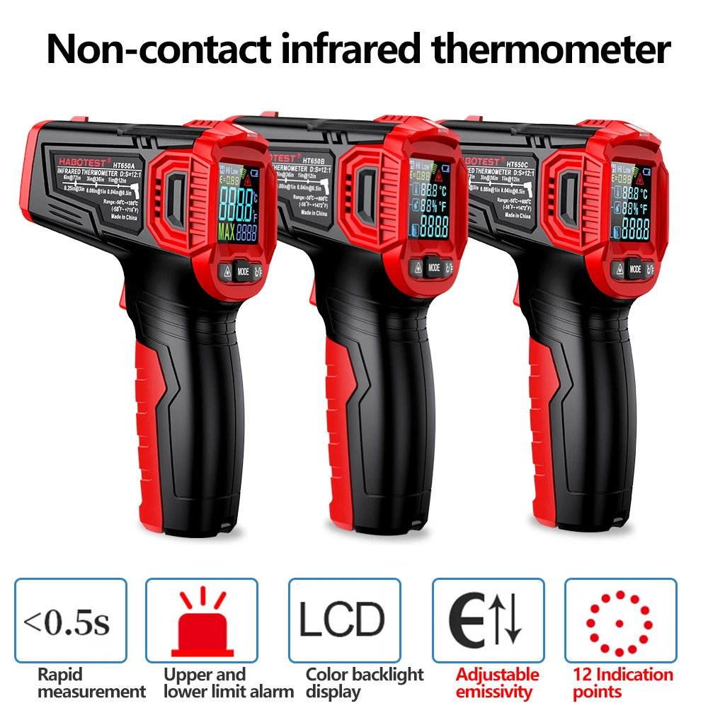 Cyfrowy termometr na podczerwień bezkontaktowy miernik temperatury kolorowy ekran LCD przemysłowy termometr wielofunkcyjny o wysokiej precyzji