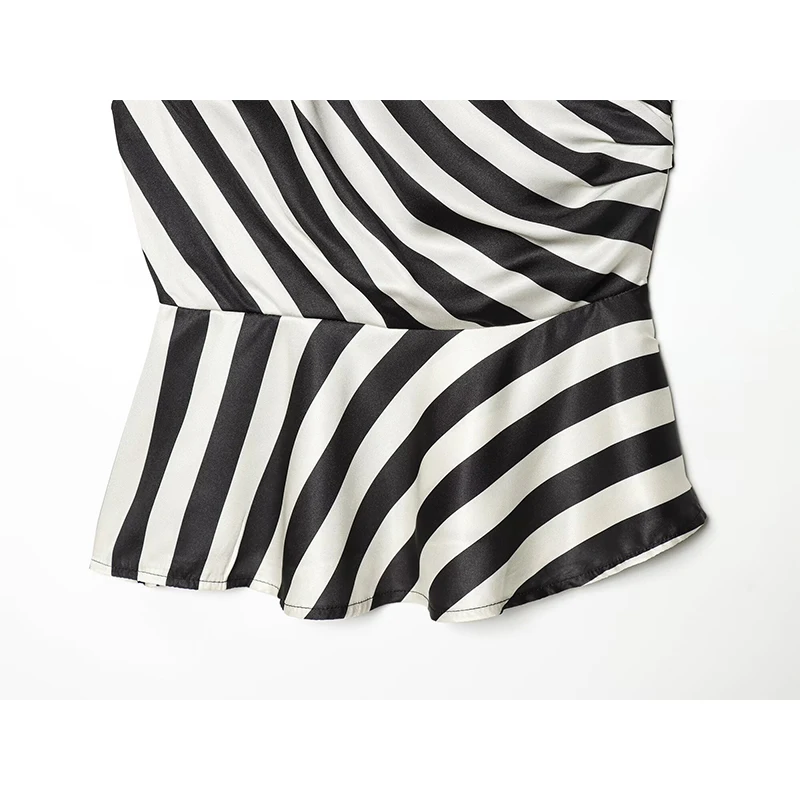 YENKYE New 2026 Women's Striped One Shoulder Sleeveless Peplum Top Draped Asymmetric Hem Party Crop Top Summer Blouse view 5
