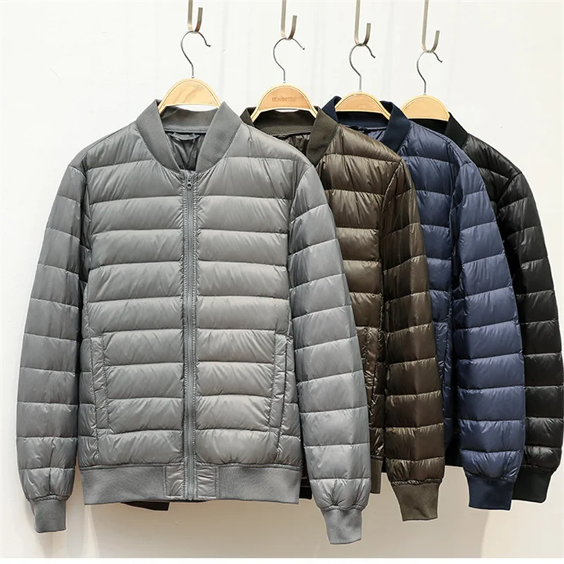 Abrigo cálido de plumón de pato para hombre, chaqueta blanca fina ligera, corta parka acolchada, prendas de vestir de béisbol, otoño e invierno, 2024