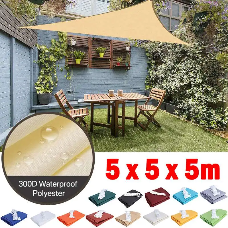 

5x5x5m Triangle Waterproof Sun Shade Sail Outdoor Beach Camping Awning Garden Terrace Pool Sun Canopy Car Sunshade Cloth