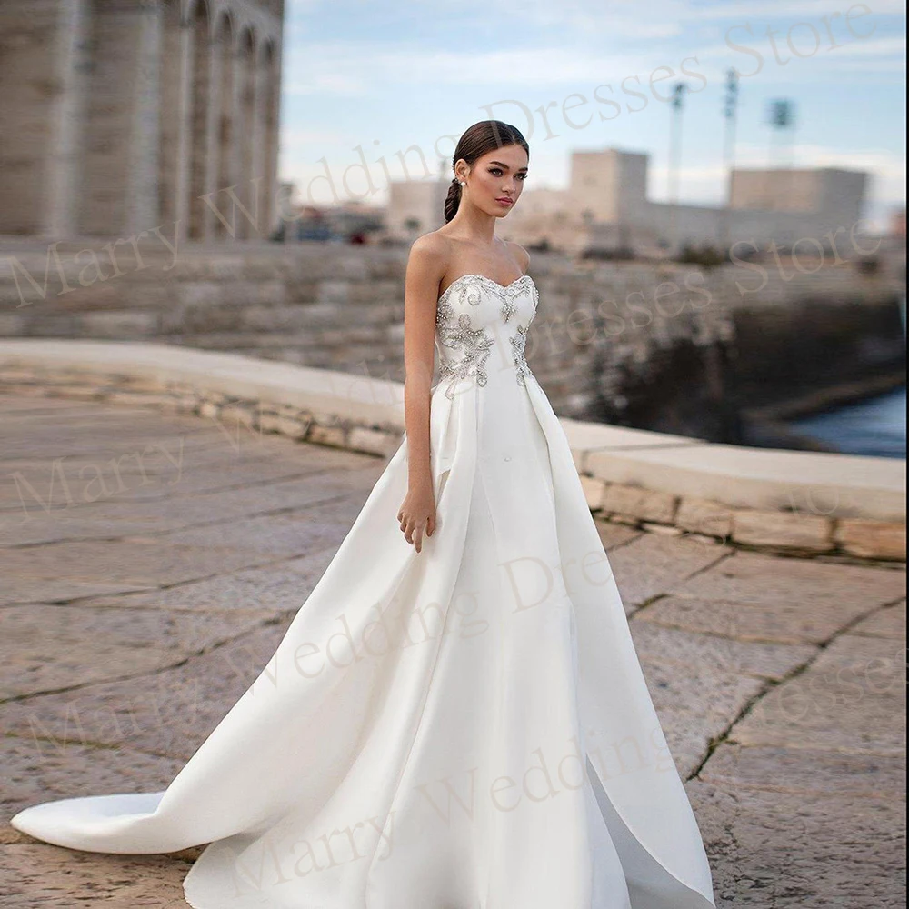 Vestido De novia sin tirantes para mujer, traje bohemio, sencillo y elegante, línea A, con cuentas, Vintage, sin mangas