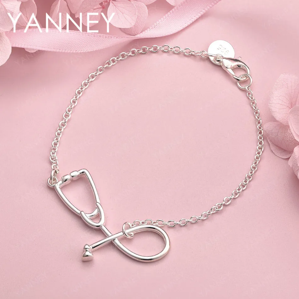 

Изящный браслет-стетоскоп из стерлингового серебра 925 пробы, 8 дюймов, для женщин, модные ювелирные украшения для свадебных вечеринок