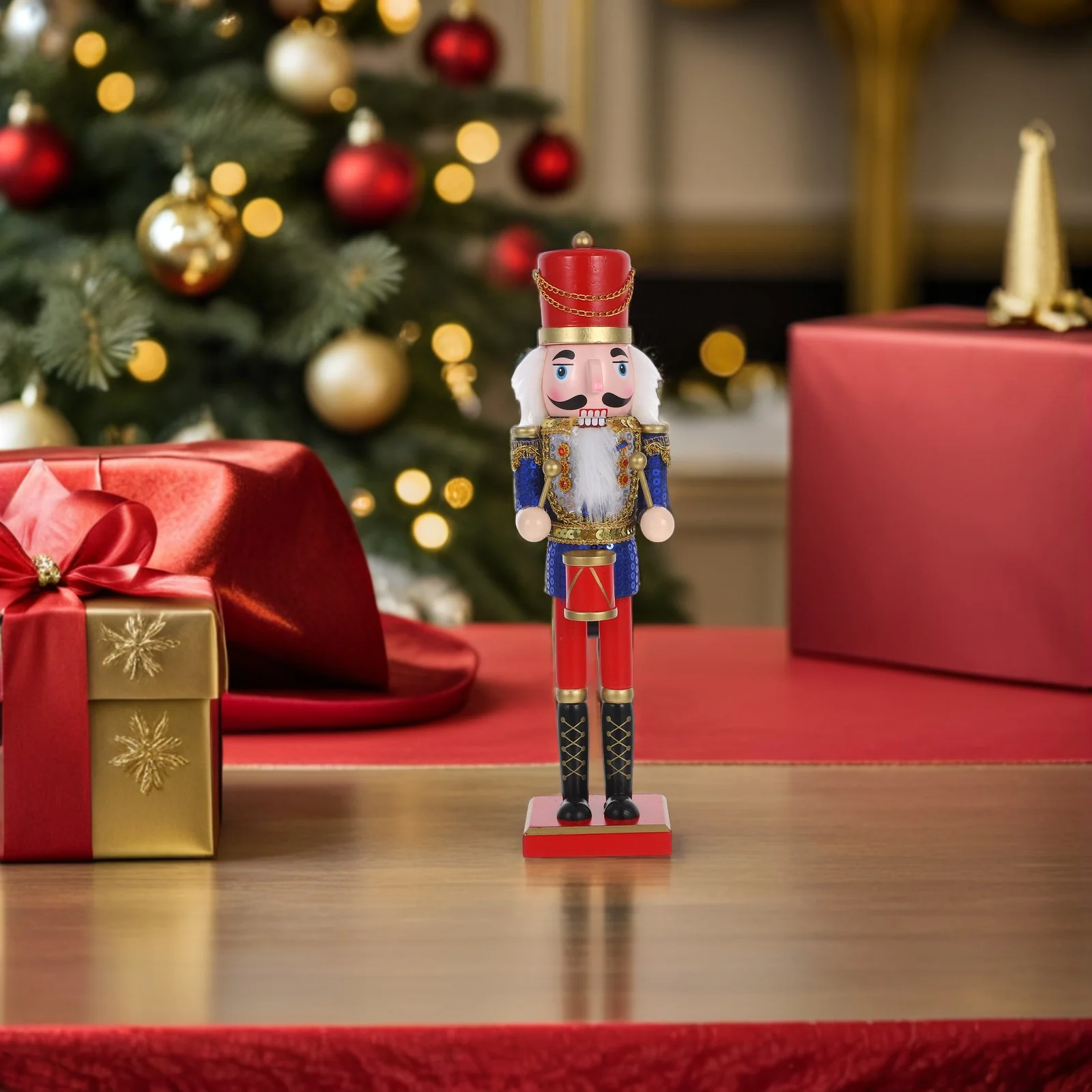 

38Cm Wooden Nutcracker Decoration Christmas Glitter Figure Diy Sequins Soldier Puppet Xmas Table Shelf Centerpiece Mini King