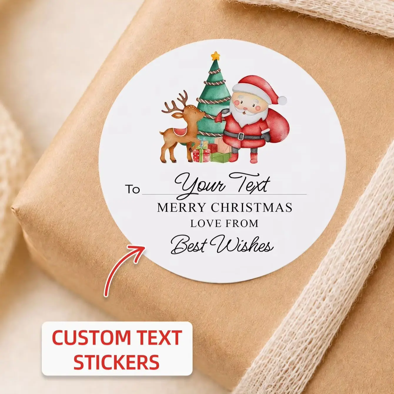 1/48/96Pcs Round Custom Text Stickers, Personalized Christmas Decor Labels, Holiday Favor Tags, Gift Pouches & Treat Box Markers