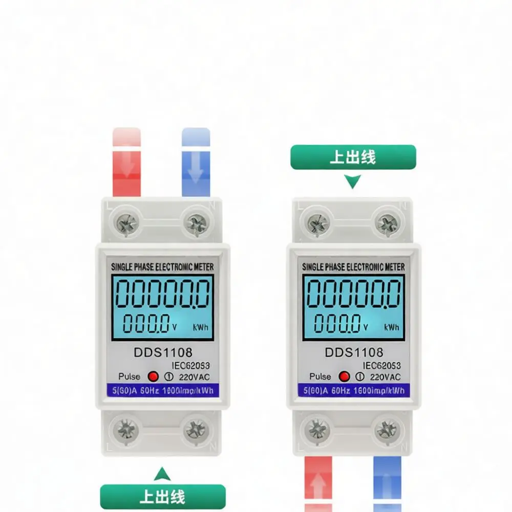 Single Phase Power Meter Din Rail Digital Electricity Usage Monitor Watt Hour Gauge Home Energy Measurement Unit