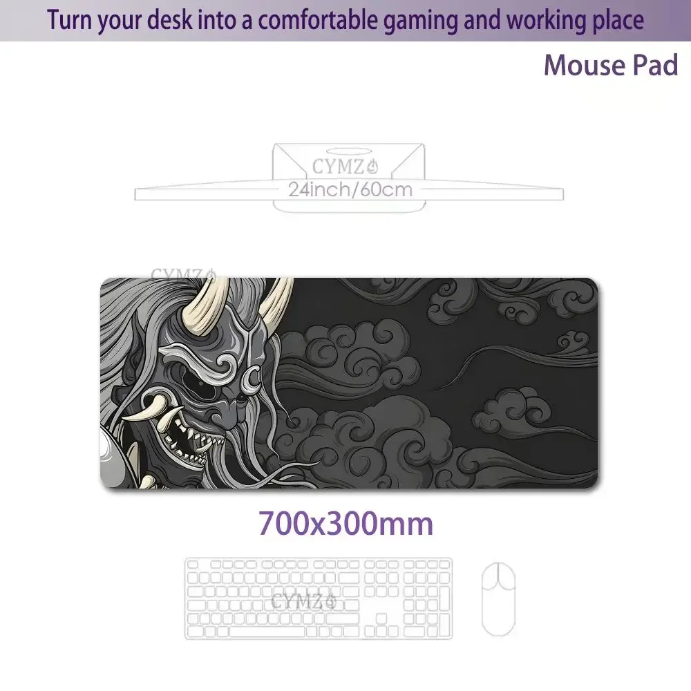 Japanisches Geister-Samurai-Gaming-Mauspad, Schreibtischunterlage, Gummi, rutschfest, langlebiges Schreibtischzubehör, Tastatur-Desktop-Pads, Mauspad-Teppich