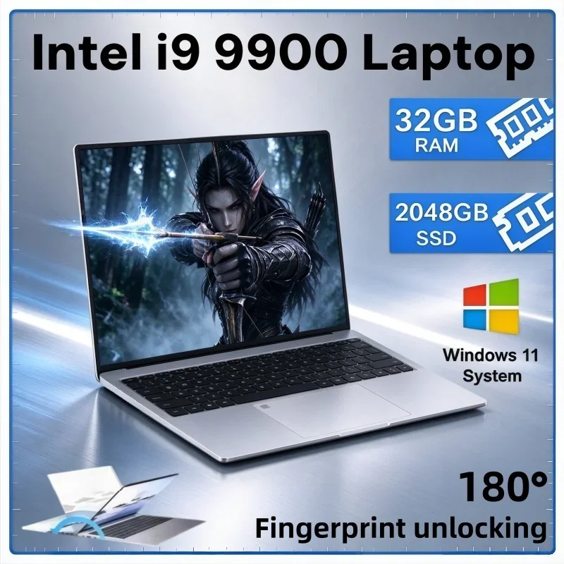 Portable 15.6 Inch Laptop Intel Core I9 9900 Windows11 32GB RAM 2TB SSD Fingerprint Unlock PC For Online Class Daily Office Game