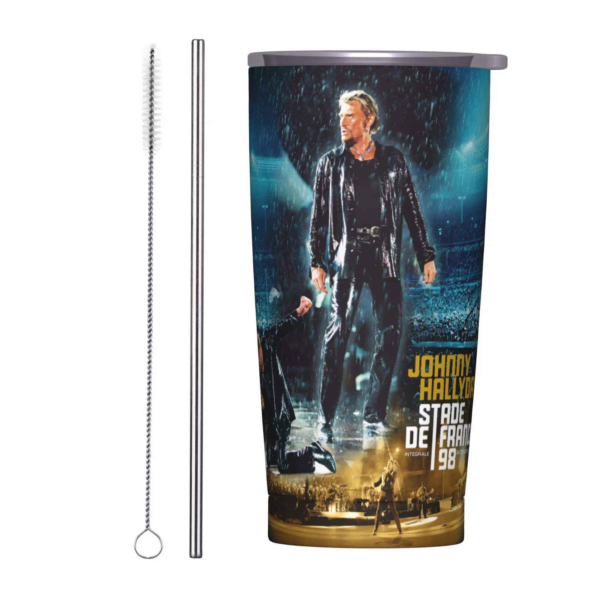 Johnny Hallyday Tumbler Vacuum Insulated Music Coffee Cups Vacuum Flask Outdoor Mug Water Bottle, 20oz