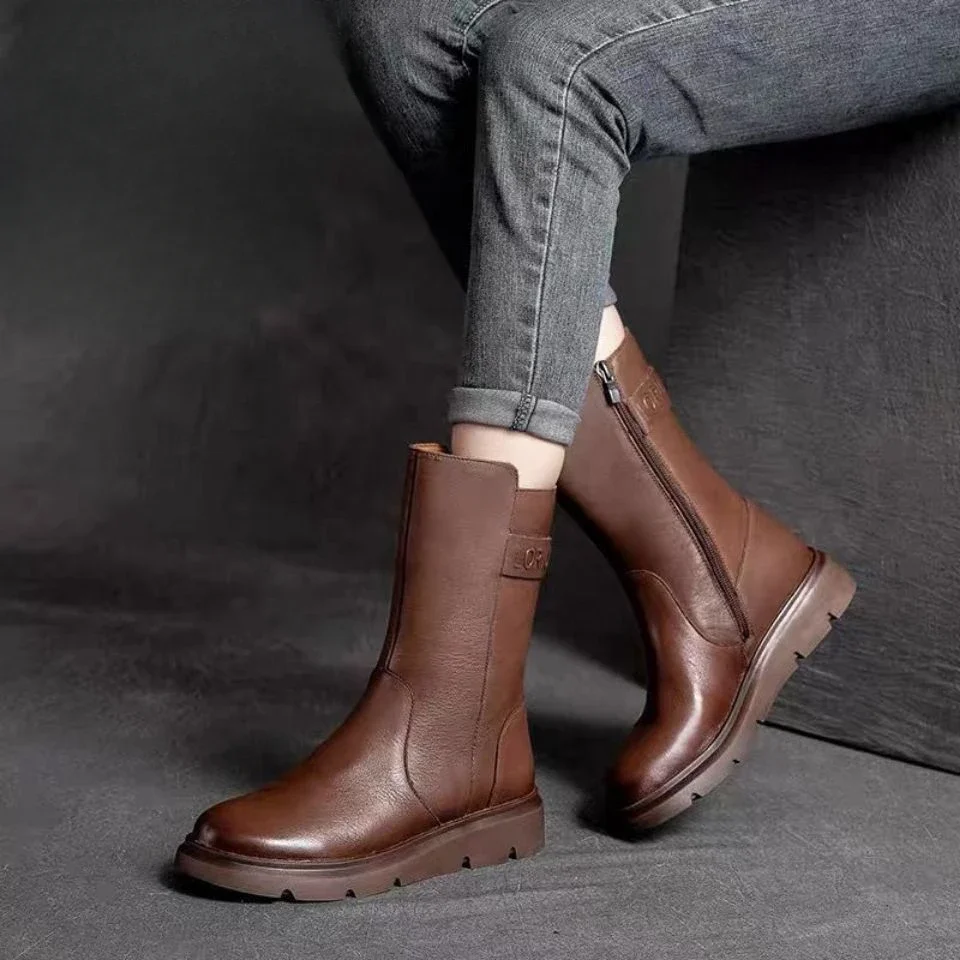 Winter 2024 Autumn Elegant With Low Heels Women's Half High Boots On Offer Fashion Sale New In Comfortable Ladies Mid Calf Shoes