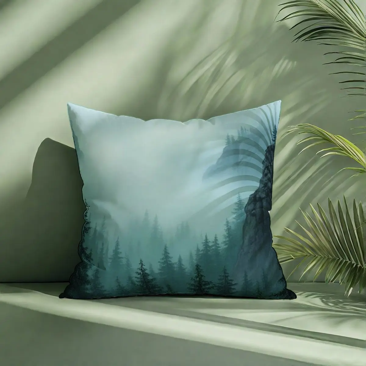 

4pcs Pillow Cover Set Insert Not Included Misty Forest Mountain Design 45x45cm Soft Breathable for Home Decor Living Room Sofa