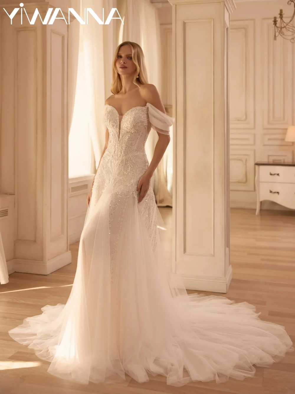 

Dreamy Embroidery Beaded Wedding Dress Ivory Off Shoulder Tulle Long Bridal Gown 2026 Customized Elegant Dresses For Bride