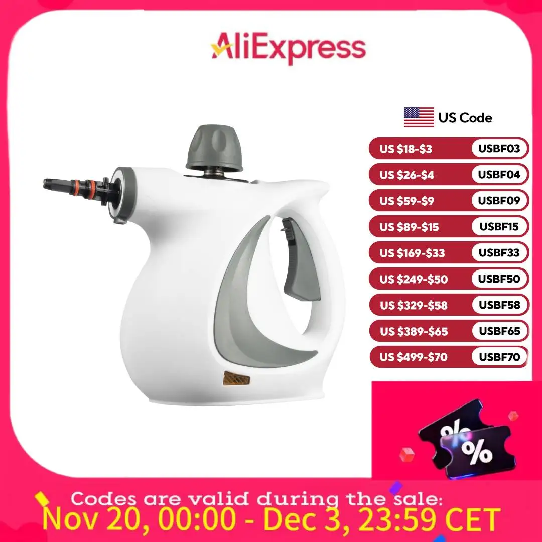 เครื่องทำความสะอาดไอน้ำแบบมือถือ 3.0 บาร์, ถังขนาด 11.83 ออนซ์ และไอน้ำต่อเนื่อง 10-15 นาที, หัวฉีดแบบเปลี่ยนได้ 5 หัวสำหรับการทำความสะอาดพื้นผิวหลายแบบ