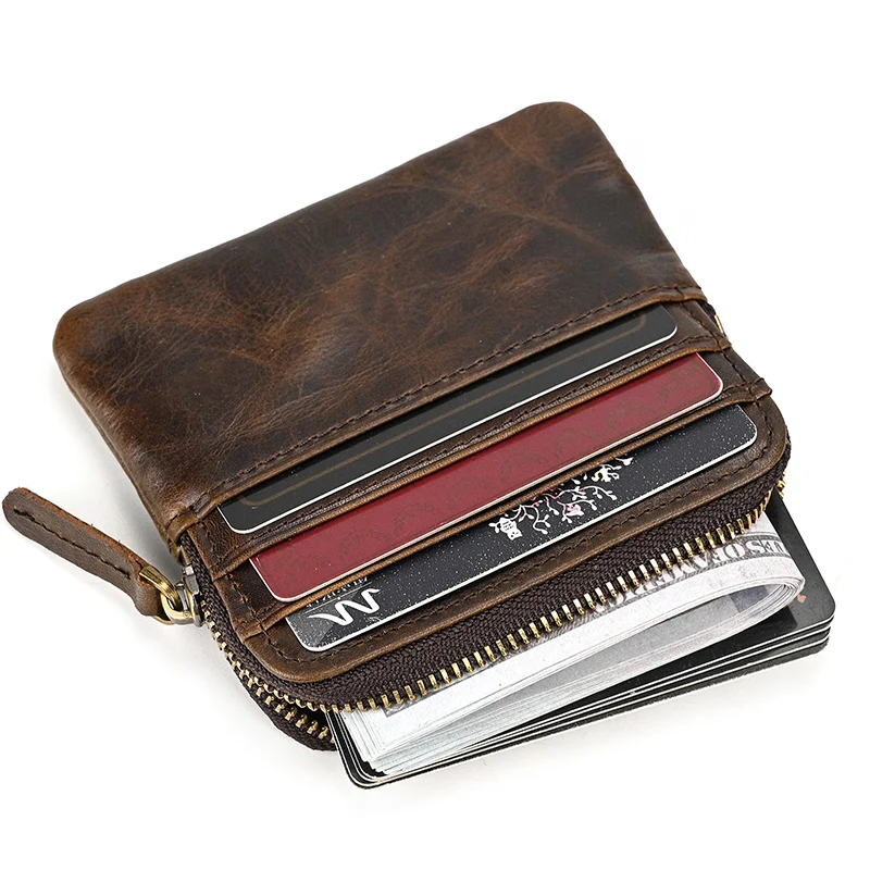 Genuine Leather Coin Wallet With Card Holder Unisex Crazy Horse Leather Card Holder Men Pocket Purse Women Small Gift Card Case