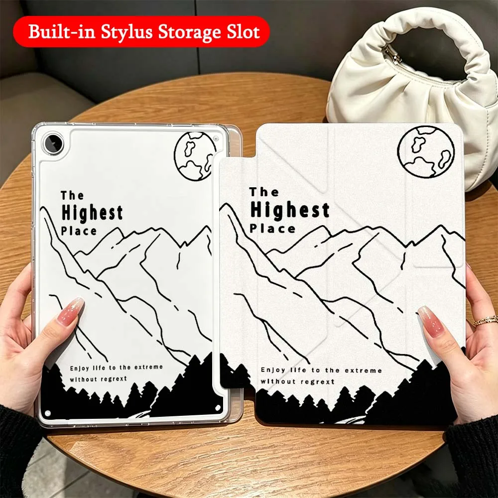 Mountain Climber Design For Samsung Galaxy Tab A9 A8 A11 S6 S7 S8 S9 S10 FE Plus Lite Transparent Y-Shaped Folding Tablet Case