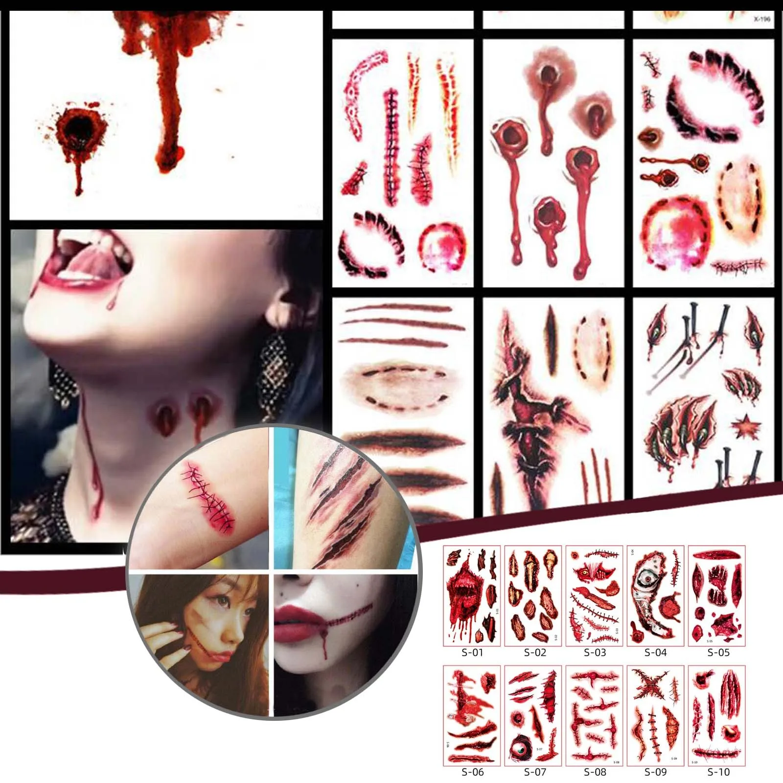

Temporary Halloween Decor Sticker Waterproof Bloody Bullet Hole Wound Tattoos Scratches Stickers Scars Tattoos Makeup Stickers