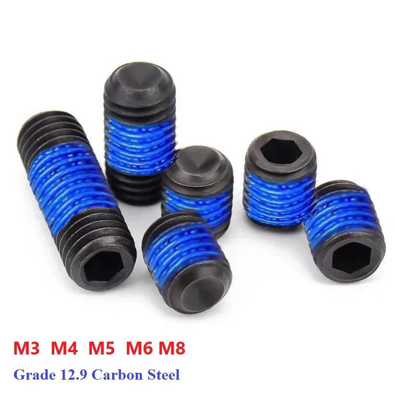 M3 M4 M5 M6 M8 Grade 12.9 Carbon Steel Head Hexagon Socket Grub Screw Blue Dispensing Anti-Loosening Screws
