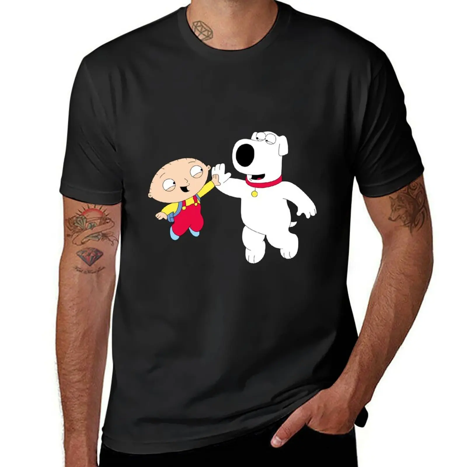 stewie & brian T-Shirt vintage Aesthetic clothing customs heavyweights mens plain t shirts